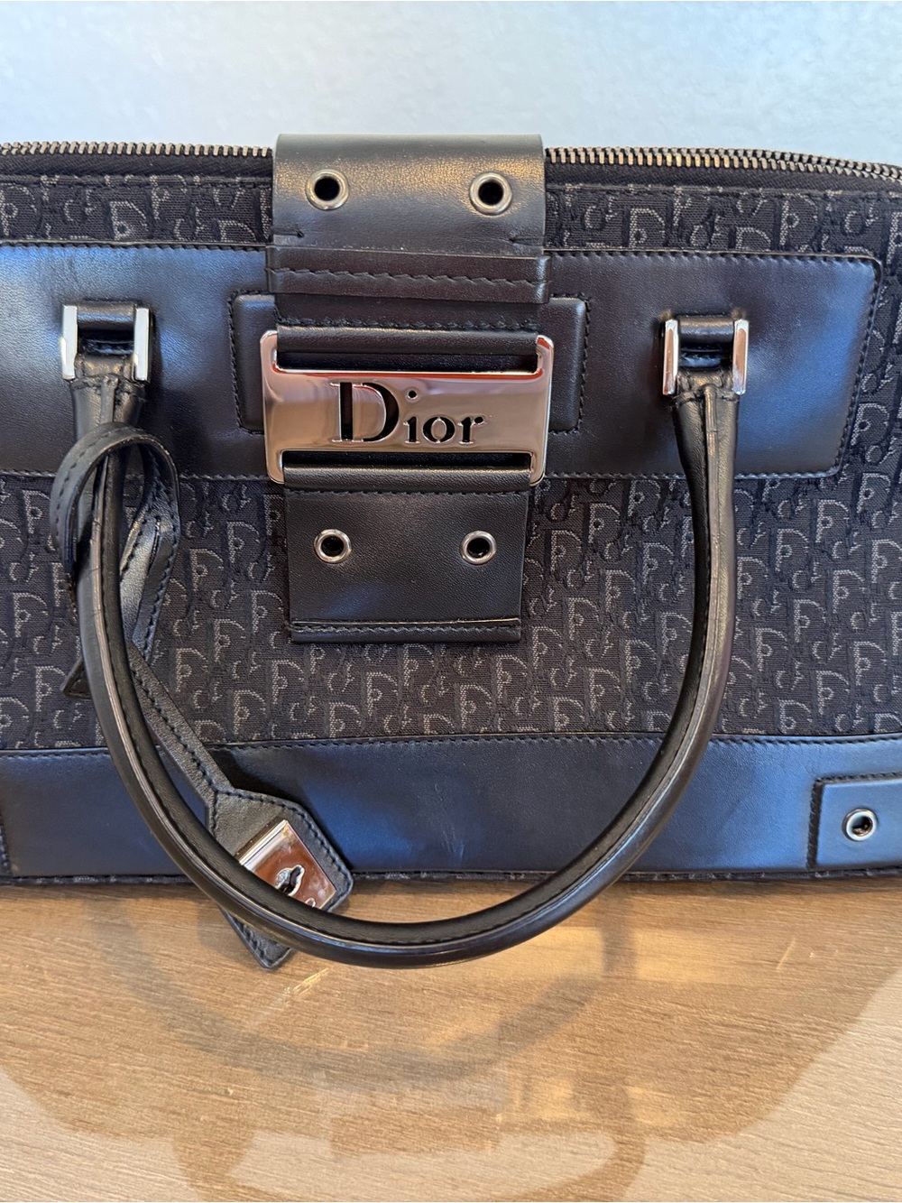 Dior Black Monogram Leather-Trim Tote